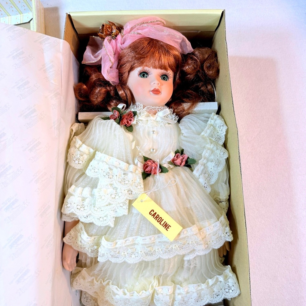 Vintage Seymour Mann Caroline Porcelain Doll 1990 w/ Box All Accessories COA